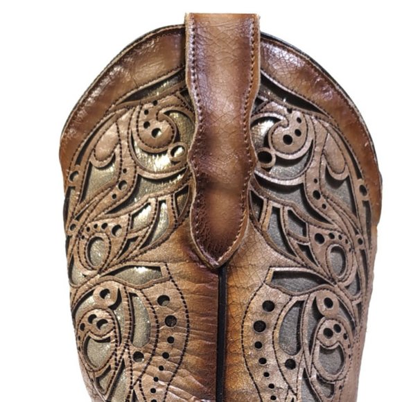 CORRAL Cowboy Square Toe Western Boots Antiqued Tan Metallic Inlay Women… - Picture 7 of 11
